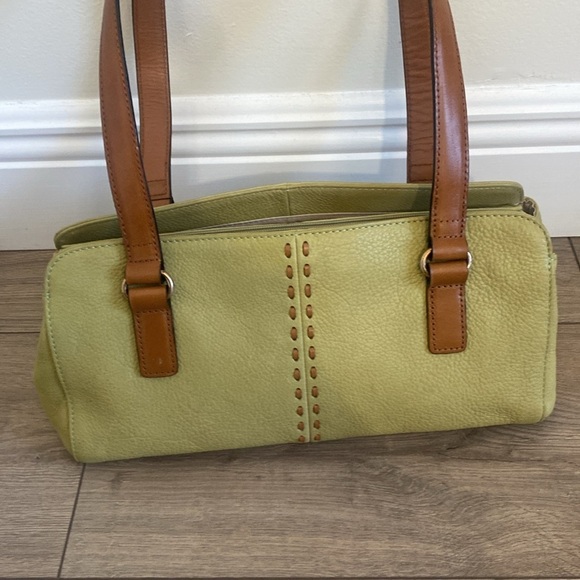 Fossil | Chartreuse Green and Brown Pebbled Leather shoulder bag | Vintage - Picture 2 of 15